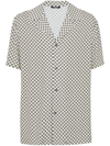Balmain Black And White Bowling Shirt With Monogram Print In Viscose Man In White