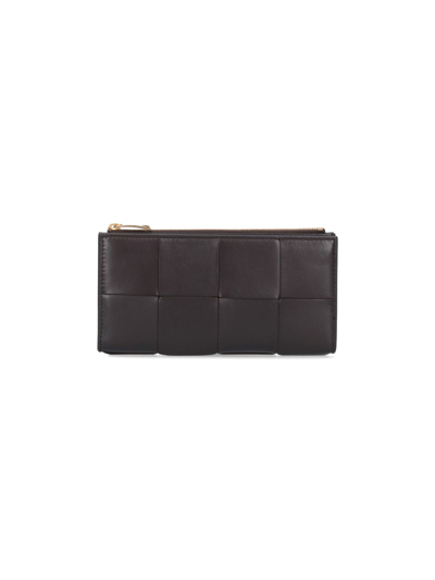 Bottega Veneta Intreccio Bifold Zipped Wallet In Brown