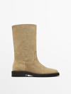 MASSIMO DUTTI FLAT SPLIT SUEDE ANKLE BOOTS