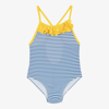 TUTTO PICCOLO GIRLS NAVY BLUE & WHITE STRIPED SWIMSUIT
