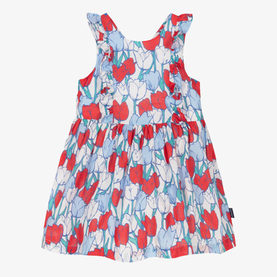 Tutto Piccolo Babies' Girls Blue & Red Tulip Cotton Dress In White