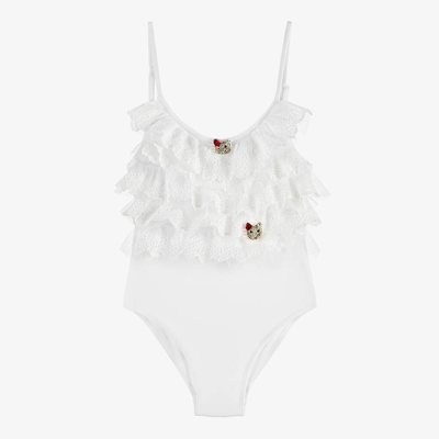 Selini Action Babies' Girls White Ruffle Swimsuit
