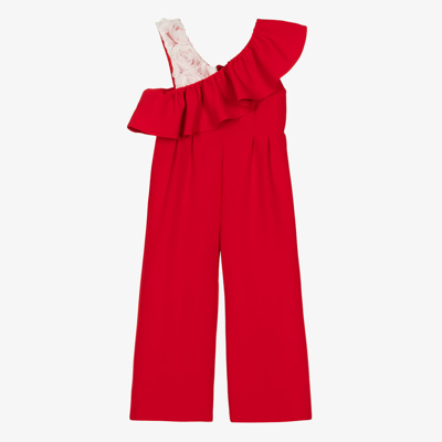 Foque Kids' Girls Red Ruffle Jumpsuit
