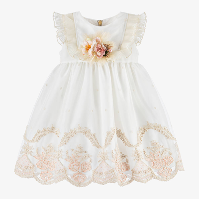 Graci Babies' Girls White & Ivory Tulle Flower Dress
