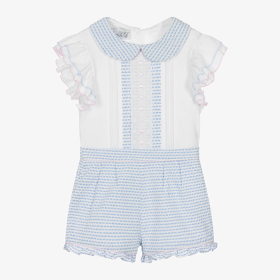 Beau Kid Babies'  Girls White & Blue Cotton Shorts Set