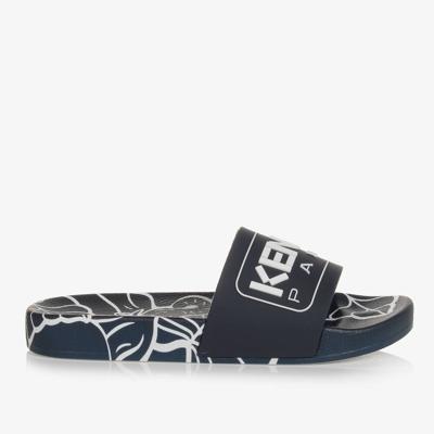 Kenzo Kids Teen Navy Blue Tiger & Elephant Sliders