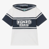 KENZO KENZO KIDS TEEN BOYS WHITE & BLUE HOODED T-SHIRT