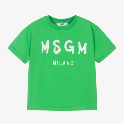 Msgm Babies'  Green Cotton Crew Neck T-shirt