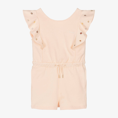 Chloé Babies' Girls Pink Organic Cotton Ruffle Playsuit