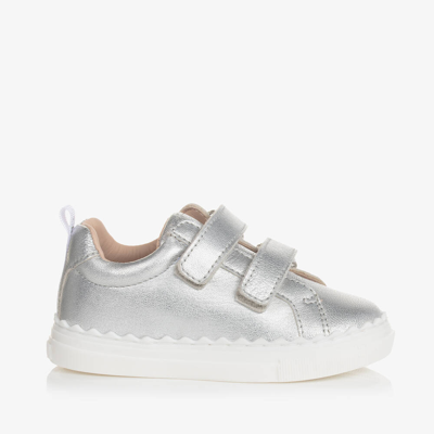 Chloé Babies' Girls Silver Leather Trainers In Grey