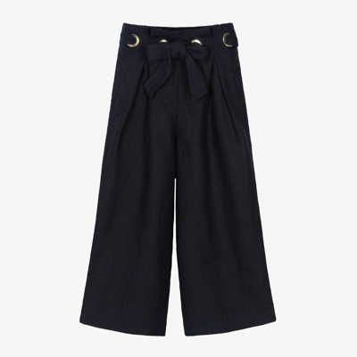 Chloé Kids' Girls Navy Blue Linen Trousers