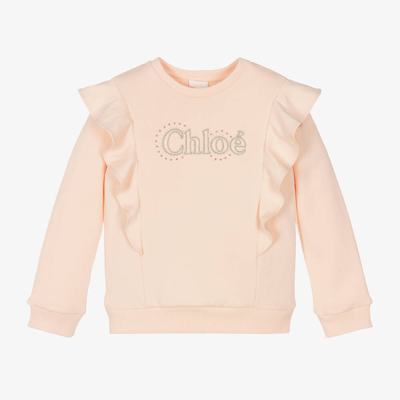 Chloé Babies' Girls Pink Cotton Ruffle Sweatshirt