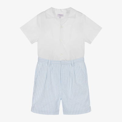 Kidiwi Babies' Boys Blue Striped Cotton Shorts Set