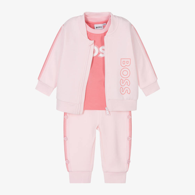 Hugo Boss Babies' Boss Girls Pink Cotton Tracksuit Set