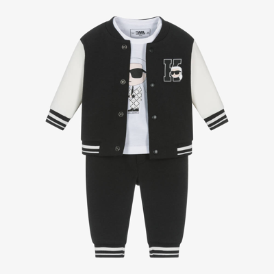 Karl Lagerfeld Babies'  Kids Boys Black Cotton Tracksuit Set