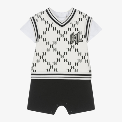 Karl Lagerfeld Babies' Monogram-pattern Layered Romper In Neutrals