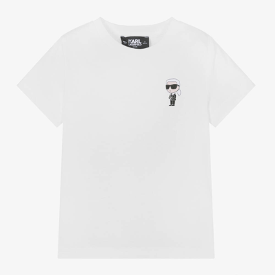 Karl Lagerfeld Babies'  Kids Boys White Cotton Karl Ikonik T-shirt