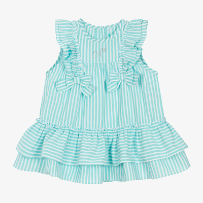 A Dee Babies' Girls Blue Striped Cotton Dress