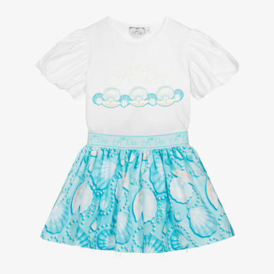 A Dee Babies' Girls Blue Seashell Pearl Print Skirt Set