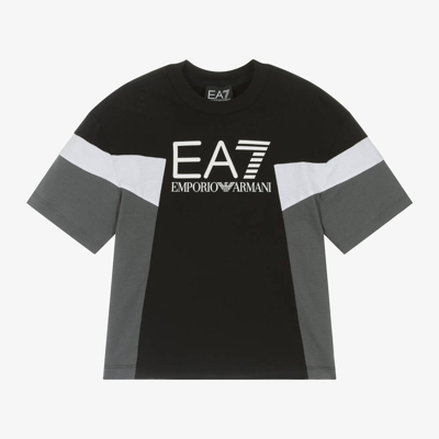 Ea7 Kids'  Emporio Armani Boys Black Cotton T-shirt