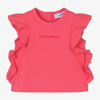 EMPORIO ARMANI GIRLS PINK COTTON RUFFLE T-SHIRT