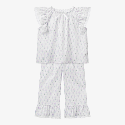 Amiki Children Girls White Plumeti Cotton Pyjamas