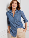 Talbots Plus Petite - Denim Button Front Shirt - Marin Wash - 2x - 100% Cotton  In Marin Wash