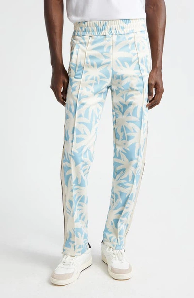 Palm Angels Palm-print Track Trousers In Light Blue Of