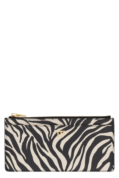 Tom Ford Printed Leather Card Holder In Animalier