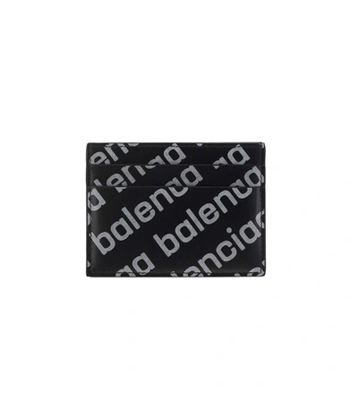 Balenciaga Reflective Printed Cash Card Holder In Black