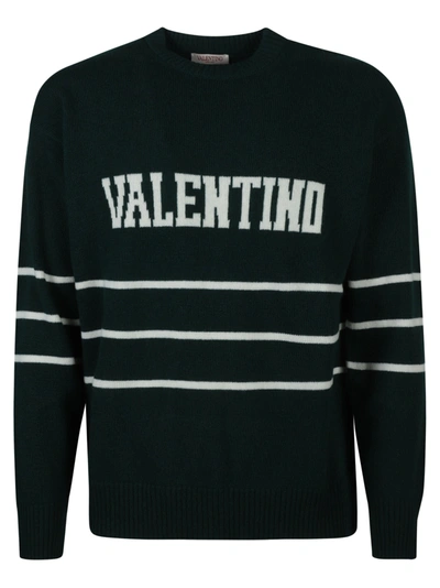 Valentino Stripe Detail Logo Sweater In Green