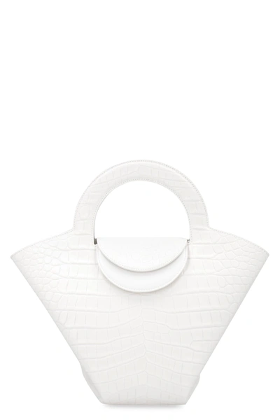 Bottega Veneta Medium Doll Crocodile Print Leather Handbag In White