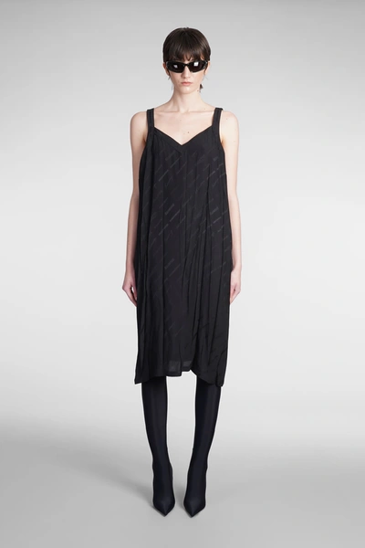 Balenciaga Logo-print Silk Slip Dress In Black