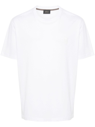 Brioni White Embroidered T-shirt In 9000 White