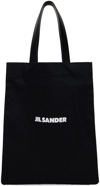 Jil Sander Logo Print Cotton-linen Blend Tote Bag In 001 Black