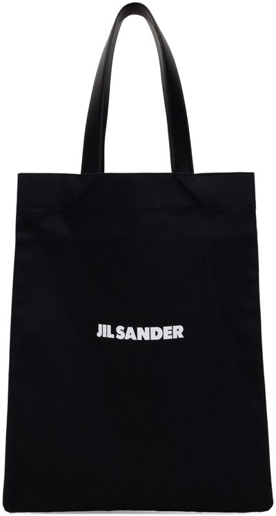 Jil Sander Black Linen And Cotton Canvas Medium Tote Bag