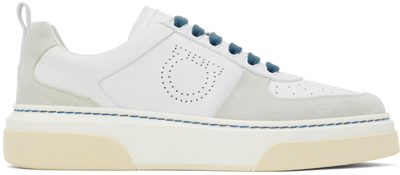 Ferragamo White Leather Sneakers In Bianco (grey 349)