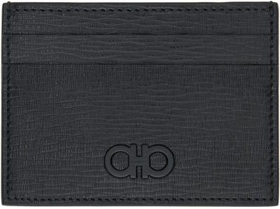 Ferragamo Black Gancini Credit Card Holder In Nero Dark Rain