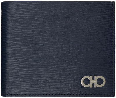 Ferragamo Navy Gancini Wallet In Deep Ocean Nero