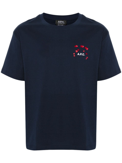 Apc Lewis Heart-detailed T-shirt In Blue