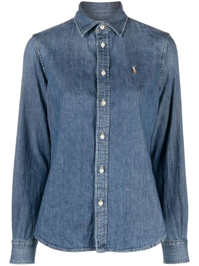 Polo Ralph Lauren Camicia Denim Con Ricamo In Blue