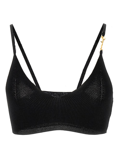 Jacquemus Le Bandeau Pralu Logo Crop Top In Black
