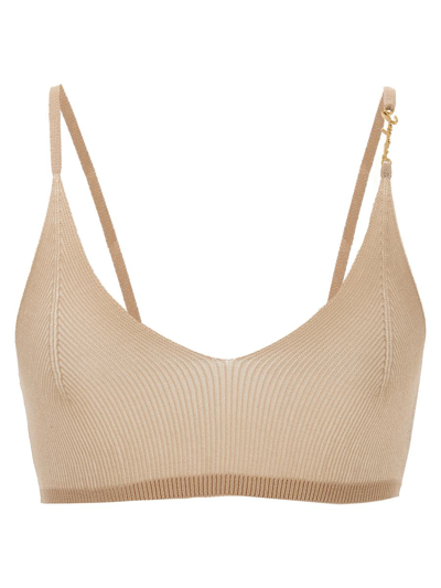 Jacquemus Pralu Logo-plaque Crop Top In Nude