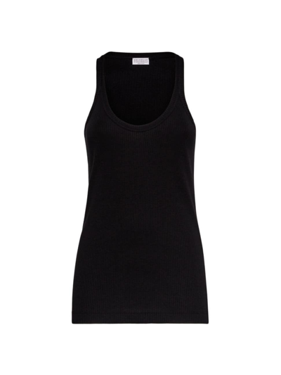 Brunello Cucinelli Ribbed-knit Cotton Tank Top In Black