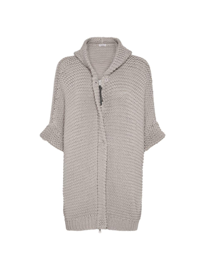 Brunello Cucinelli Cotton Link-stitch Monili Cardigan In Beige_froid