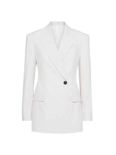 Brunello Cucinelli Women's Striped Comfort Linen And Cotton Blazer With Monili In Panama