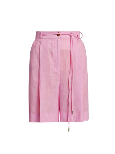 Marella Women's Recinto Belted Linen Bermuda Shorts In Deep Rose