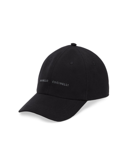 Brunello Cucinelli Men's Baseball Cap In Twisted Cotton Gabardine With Embroidery In Black