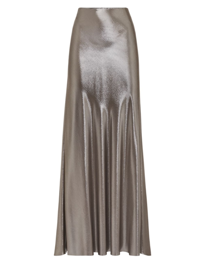 Brunello Cucinelli Lame Silk Gabardine Maxi Skirt In Gunmetal