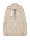 BRUNELLO CUCINELLI WOMEN'S WRINKLED CLOTH HOODED OUTERWEAR WITH PRECIOUS TRIMS